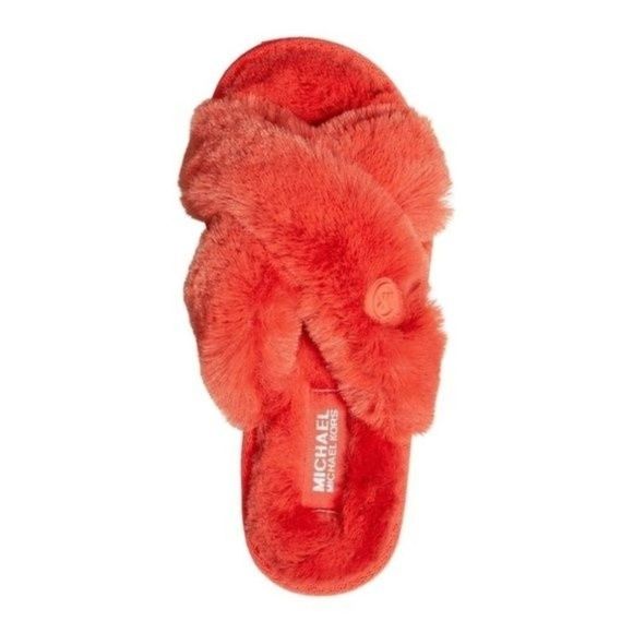 Michael Kors Shoes - New! MICHAEL KORS Women's Lala Faux Fur Slide Sandals Slippers Sea Coral 8 NWOB